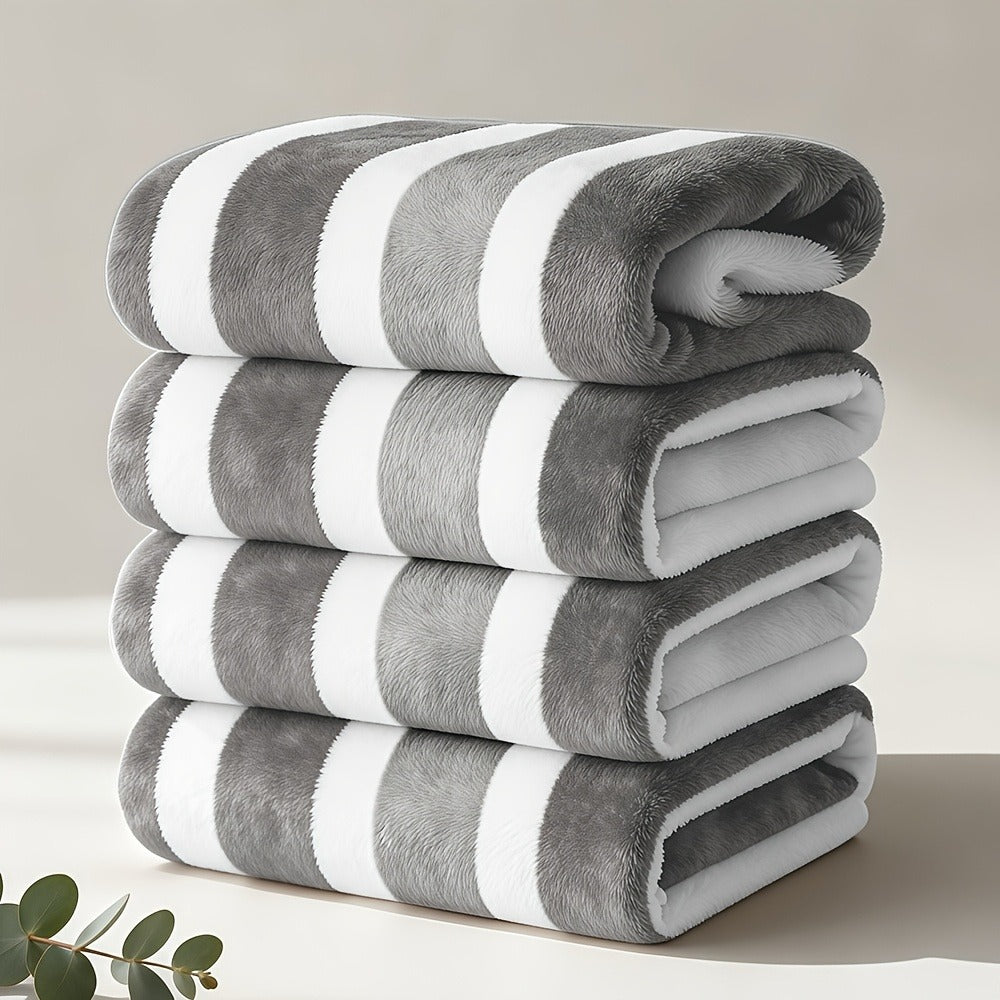 Microfiber Bath Towel Set No Hair Loss - Ultra Soft Highly Absorbent Quick Dry Two-Color Striped | 1 or 4 Pack | 27x55in | Slate Gray Berry Red Pine Green Multi | Beach Spa Gym Hom - product image 3