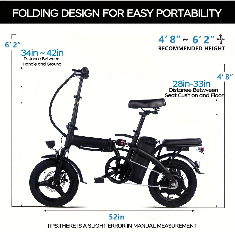 14 Inch Foldable Electric Bicycle, 330 Pound Load-bearing Capacity, Max Speed Of 19MPH, 48V Lithium Battery, Range Of Approximately 18-28 Miles, Portable - product image 26