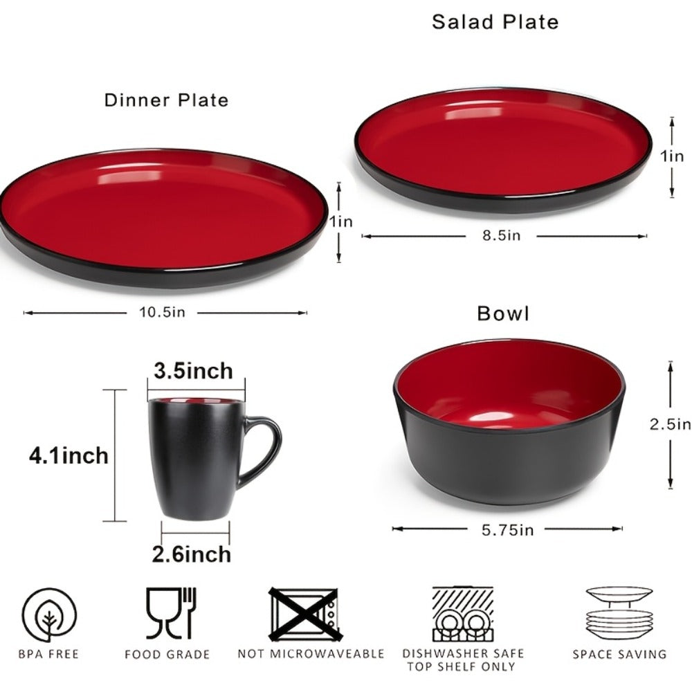 Ceramic Dinnerware Set for 4 – Porcelain Plates Bowls Cups Matte Finish Dishwasher Microwave Oven Safe Stoneware Tableware Scratch Resistant for Restaurant Kitchen Wedding Annivers - product image 4
