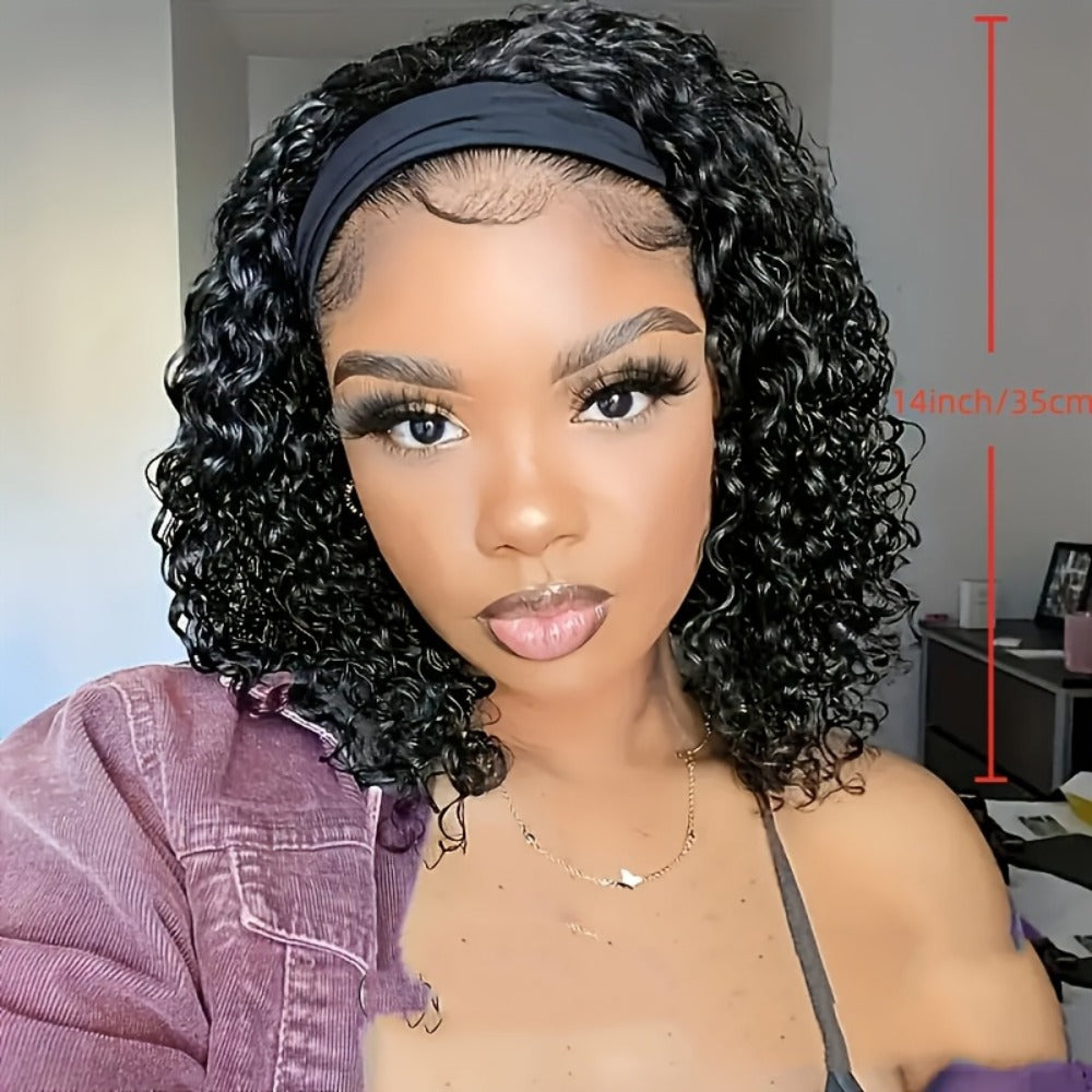 Headband Wig Human Hair Short Curly Pixie 14 Inch No Glue No Lace Glueless Wear and Go Natural Black Beginner Friendly for Women Daily Wear Travel Work Easy Install - product image 4