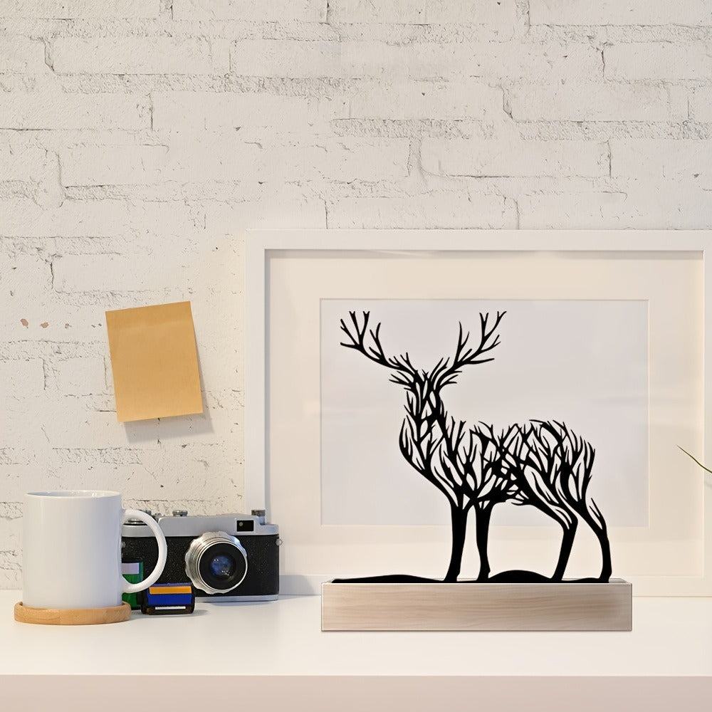 Tabletop Deer Branches Decoration with Wood Base - Iron Metal Antler Desk Sculpture for Living Room Bookshelf TV Cabinet Wine Cabinet Office Desk, Halloween Christmas New Year Home - product image 3