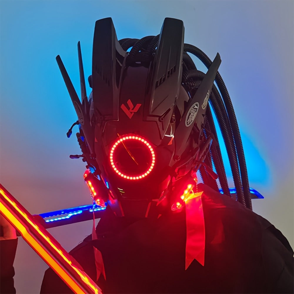 Futuristic Sci-Fi Mechanical Face Mask for Halloween, Cosplay, Music Festival & Rave Party, Blue Green Pink, Free Helmet Included, Adult Gift – LED Cyberpunk - product image 6