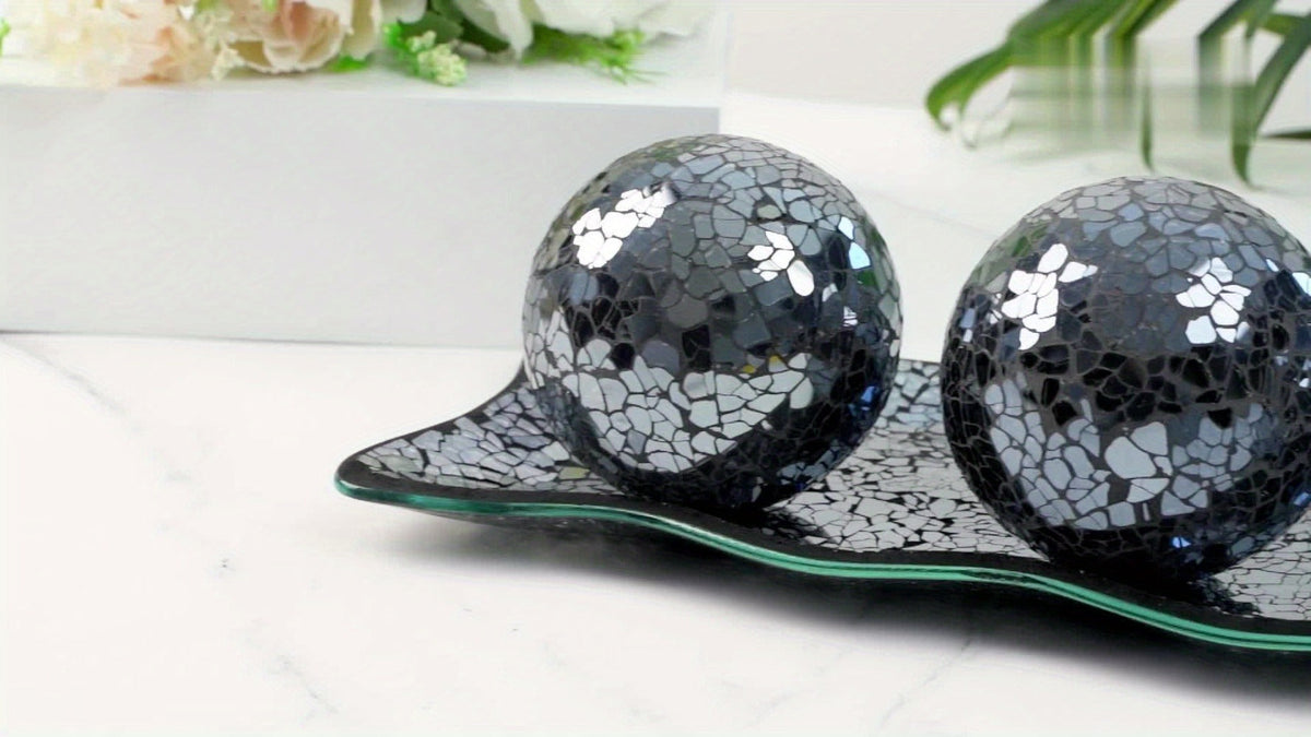 Decorative Glass Balls for Bowls 3 Inch Set of 3 with Glass Tray, Bowl Fillers Centerpiece Table Decorations for Home Decor Living Room Dining Coffee Table, Silver Black Gold Green - product image 15