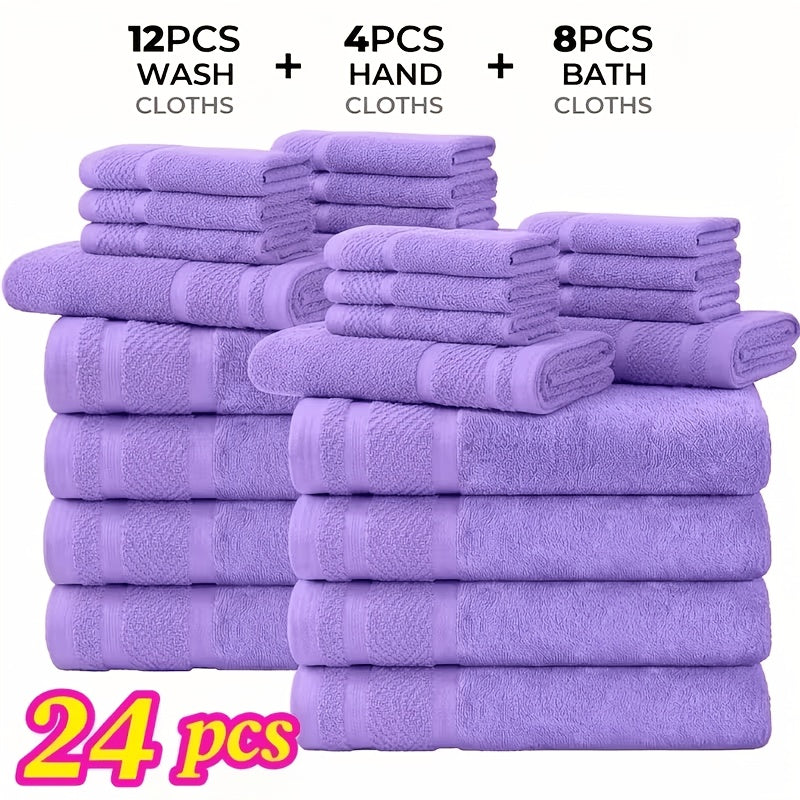 24 pcs Bath Towel Sets, Solid Color Cotton Blend Bathroom Towel, 8/4 Bath Towels +4/2Hand Towels + 12/6Washcloths, Multiple Colors Available, Soft and - product image 14