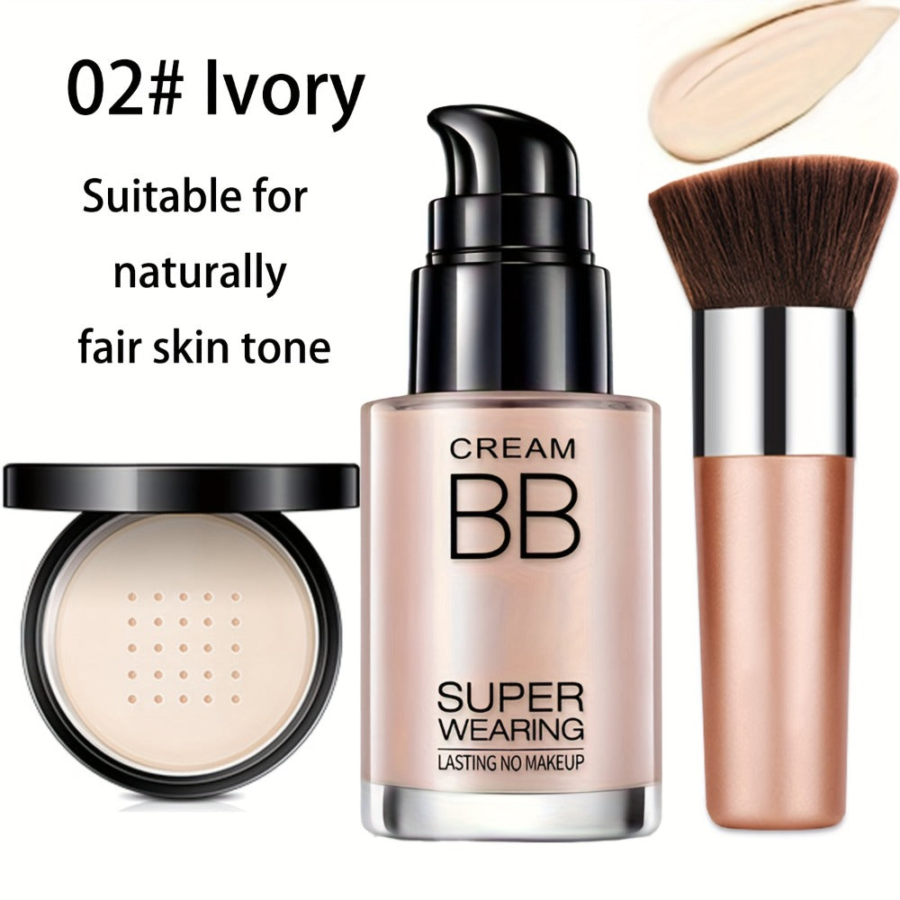 BB Cream Makeup Kit with Loose Setting Powder Brush & Sponge — Full Coverage Waterproof Long-Lasting Hydrating Foundation Set for All Skin Types, Women Beauty Gift - product image 5