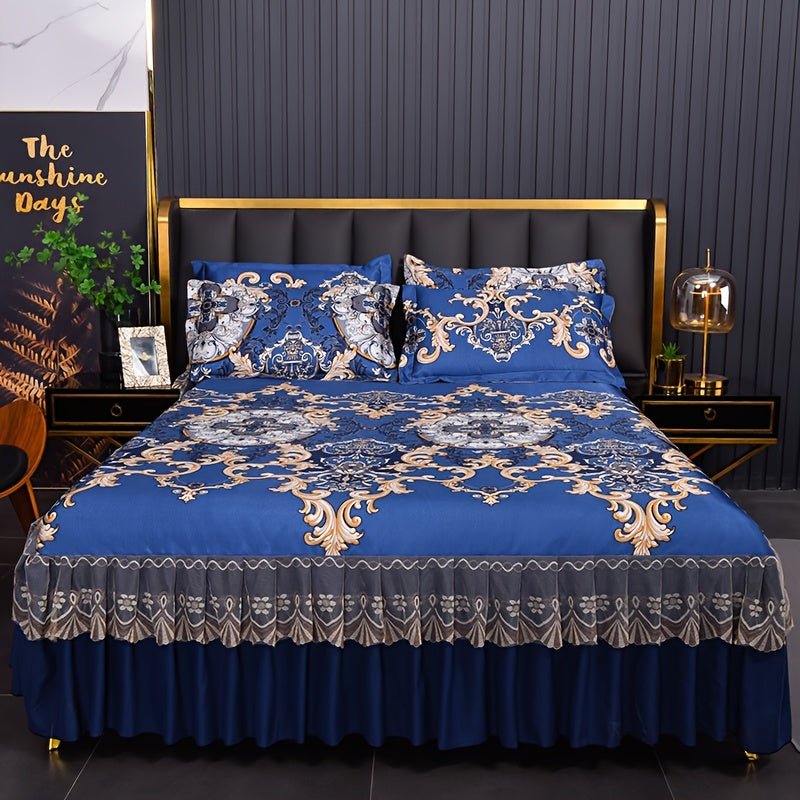 Floral Ruffle Bed Skirt Cool Mat 3 Piece Set with Pillowcase, Double Layer 360° Full Wrap Washable Cooling Mattress Cover, Breathable Summer Bedding Set for Twin Full Queen King, P - product image 33