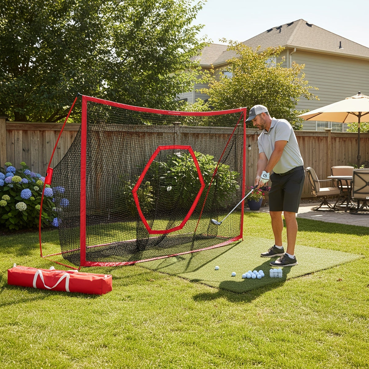 Golf Practice Net with Target & Swing Guide – 7x10 FT & 7x7 FT Driving Range Training Net, Hassle-free Assembly, Indoor Outdoor Use, Professional Golf Training Aid for Backyard Home