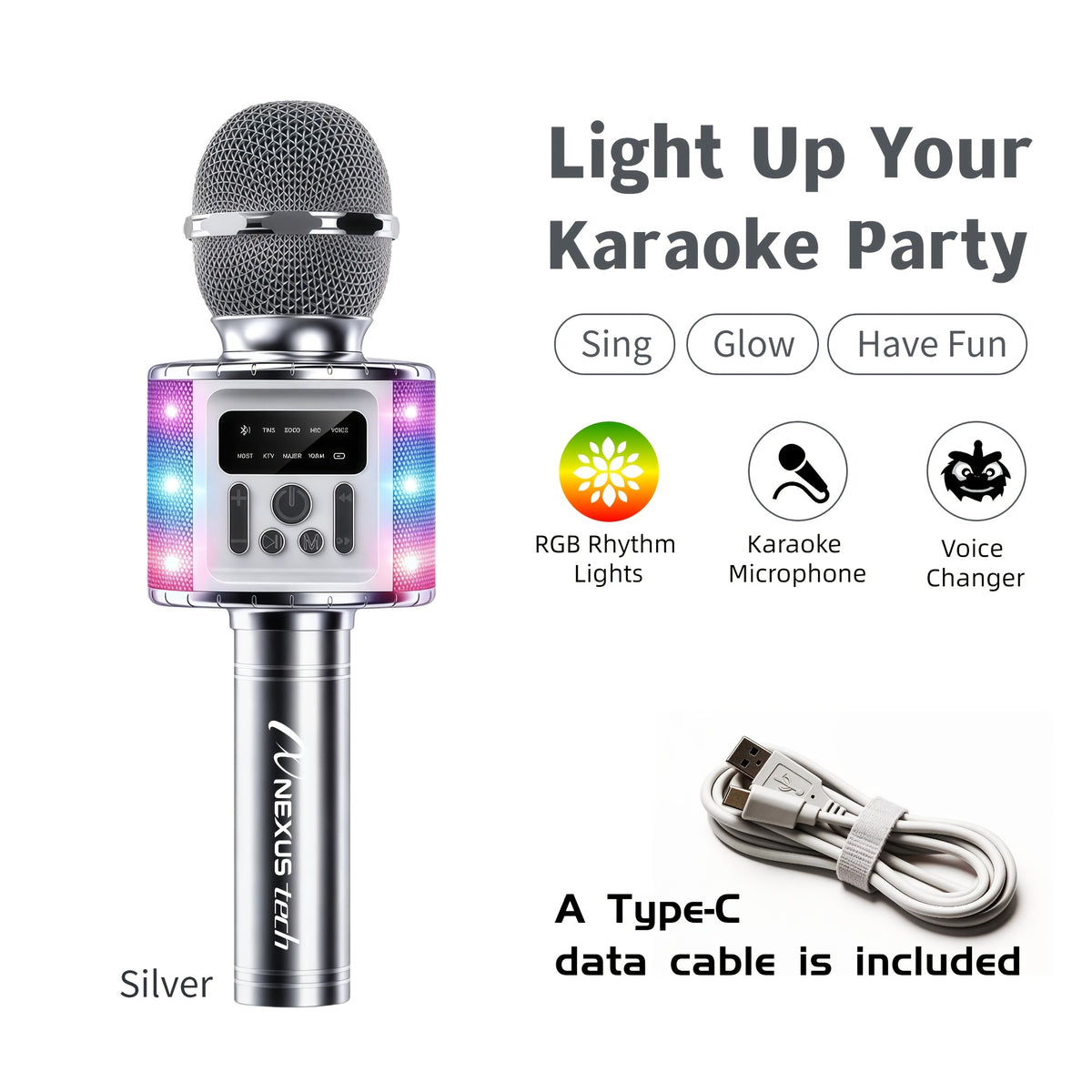 Wireless Karaoke Microphone Speaker with LED Lights and Fun Voice Changer - Portable Singing Mic, Perfect for Holiday Parties, Christmas Family Gatherings, New Year Celebrations