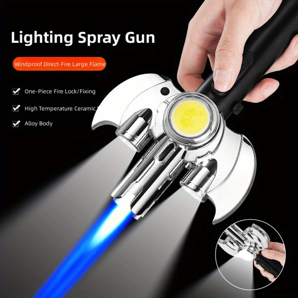 Torch Lighter Metal Jet Flame, Large Windproof Butane Torch with COB Light, High-Power Refillable Flamethrower for Barbecue, Baking, Camping, Moxibustion & Outdoor Use – Black & Si - product image 2