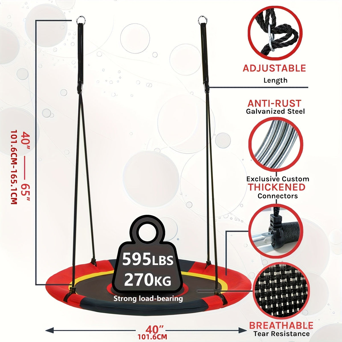 Flying Saucer Tree Swing 39"-43" | Textilene Fabric, UV & Tear Resistant, 360° Rotating with Adjustable Rope | Round Outdoor & Indoor Swing for Backyard & Garden, Multiple Colors