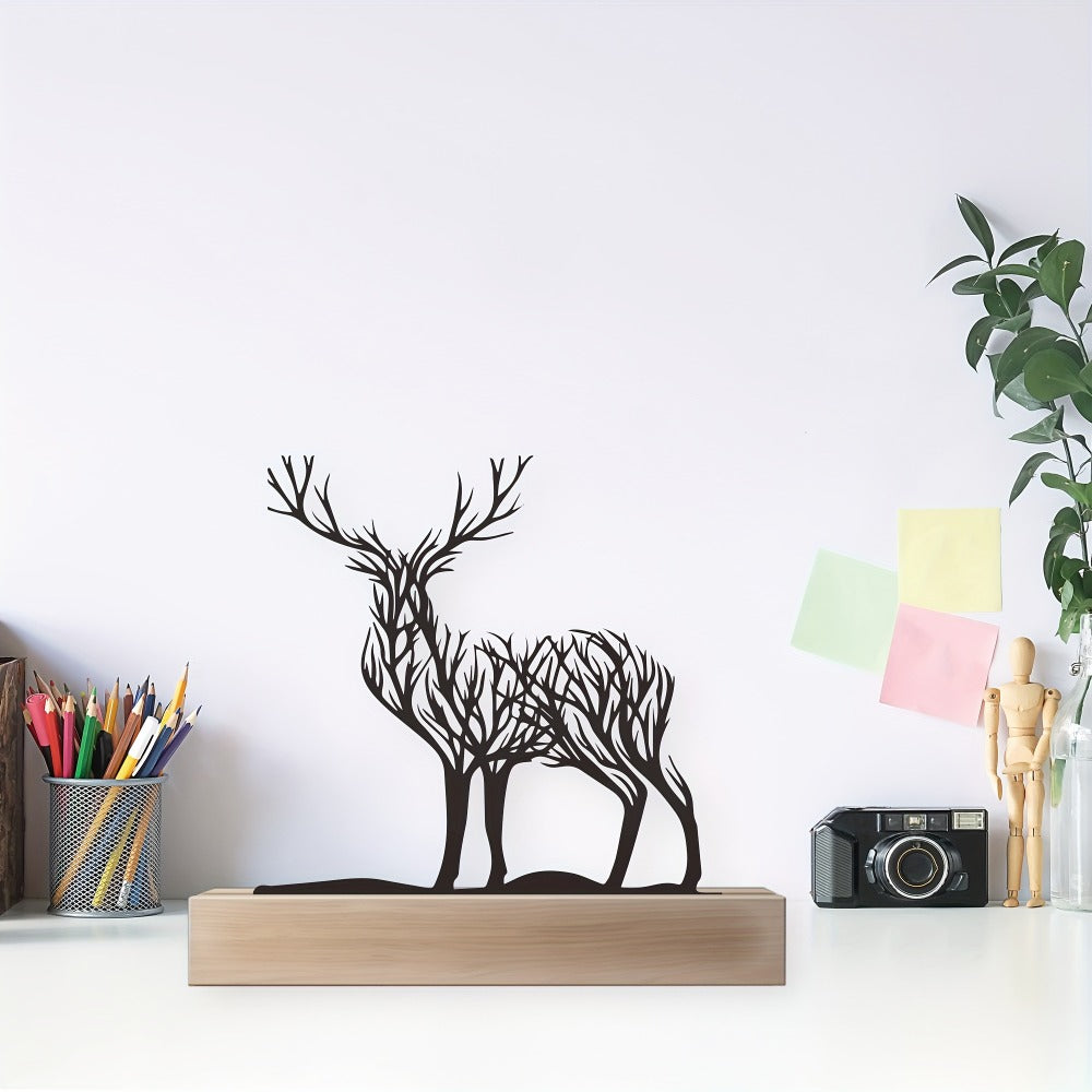 Tabletop Deer Branches Decoration with Wood Base - Iron Metal Antler Desk Sculpture for Living Room Bookshelf TV Cabinet Wine Cabinet Office Desk, Halloween Christmas New Year Home - product image 2