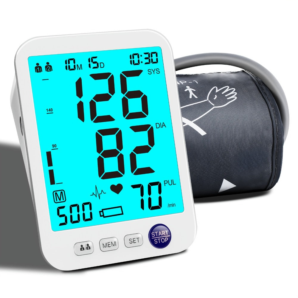 Upper Arm Blood Pressure Monitor Automatic – Large LED Backlit Screen, Extra-Large Cuff, 1000-Reading Memory for 2 Users, One-Button BP Machine for Home Hypertension Management - product image