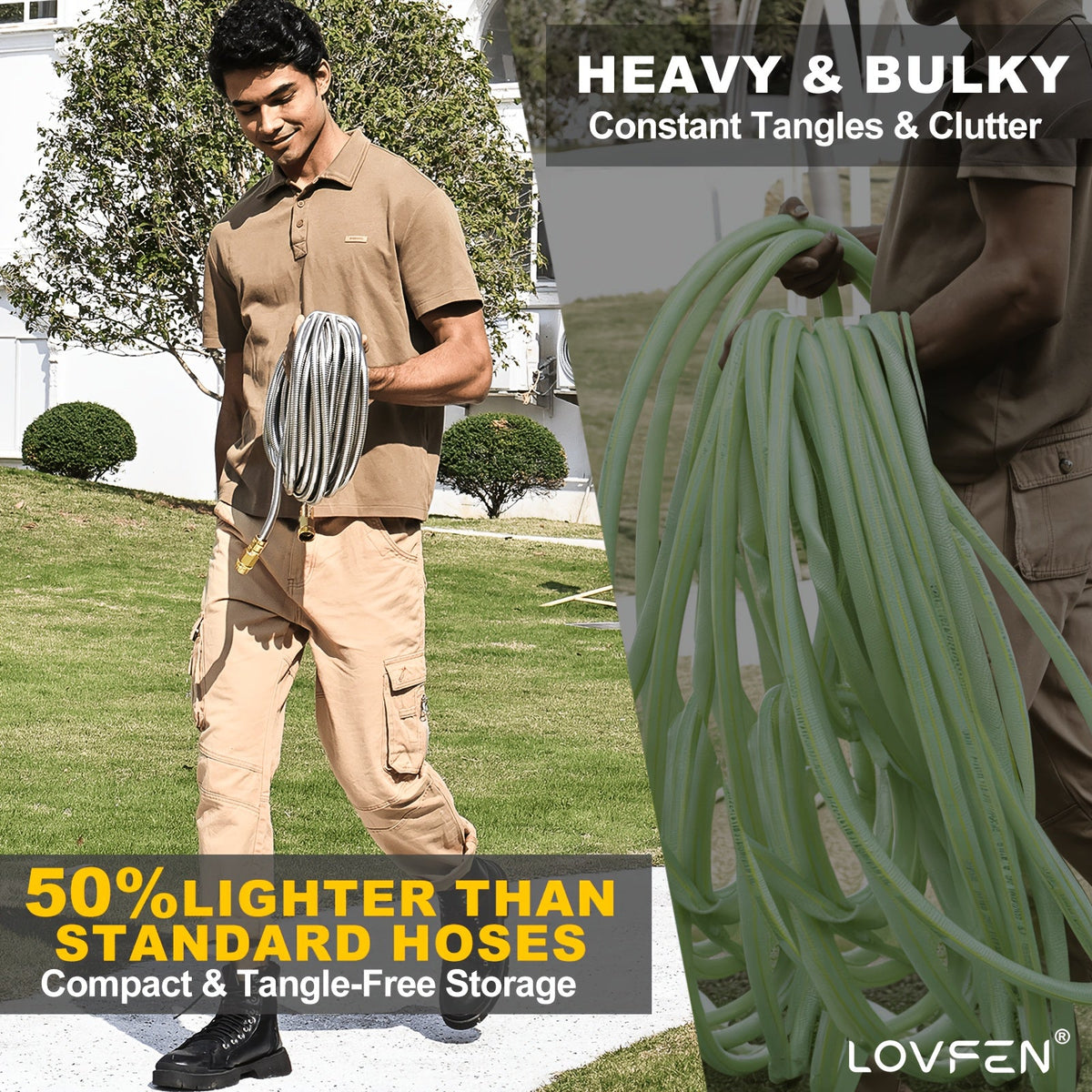 Stainless Steel Metal Garden Hose | Kink-Free, 10-Function Nozzle, Brass Fittings – 10FT to 150FT - product image 2