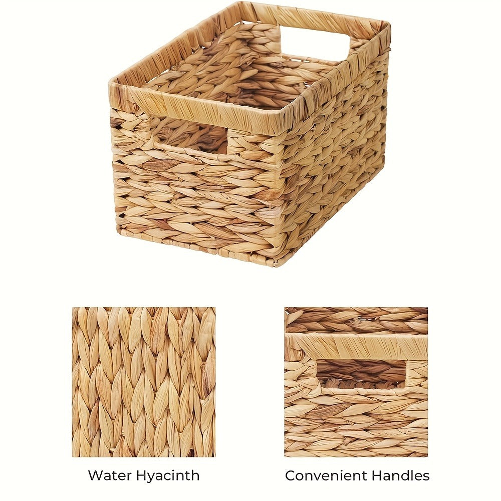 Wicker Storage Basket with Built-in Handle, Natural Rattan Boho Stackable Shelf Organizer Bin for Bathroom Bedroom Living Room Kitchen Closet Home Decor - product image 10