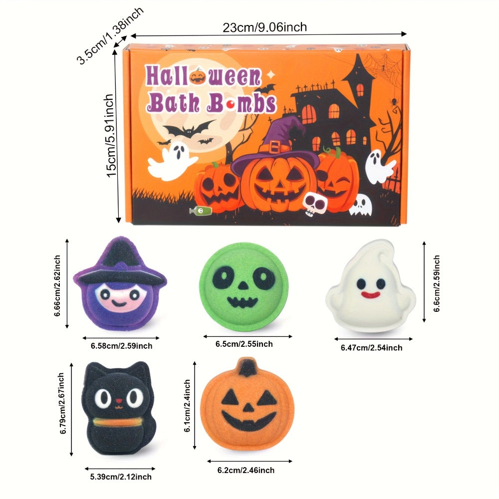 Halloween Bath Bombs Gift Set 5 Pcs Individually Wrapped - Pumpkin Bat Skull Black Cat Shapes Essential Oil Fizzy Bath Salts, Spooky Spa Gift for Women Men Kids, Halloween Party Fa - product image 5