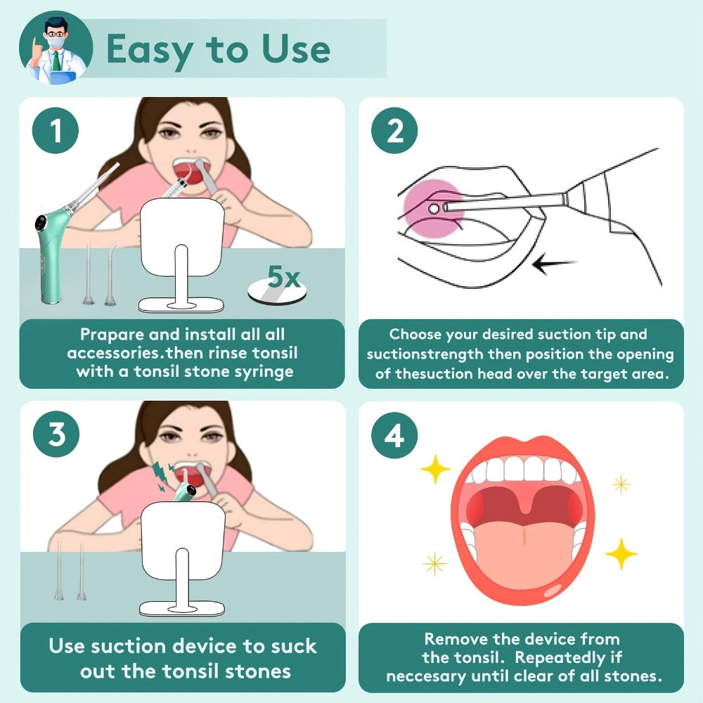 Tonsil Stone Remover Electric Vacuum Kit – Built-In LED Light, 3 Suction Modes & 5X Magnifying Mirror, Oral Irrigator for Safe Effective Tonsil Stone Removal at Home - product image 10