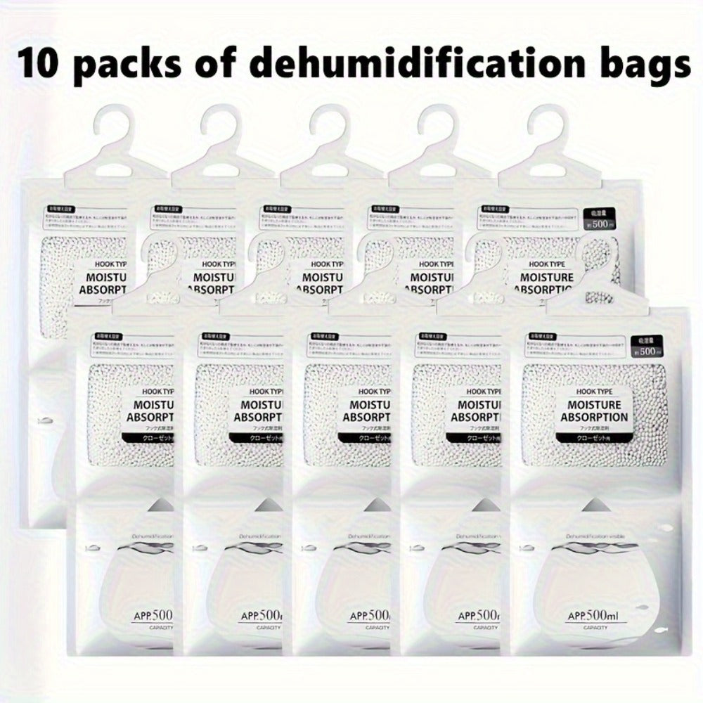 Hanging Moisture Absorber Bags 10-Pack, Dehumidifier Bags for Closet Wardrobe Bedroom Bathroom, High-Efficiency Moisture Proof Damp Absorbing Home Dehumidification - product image 2