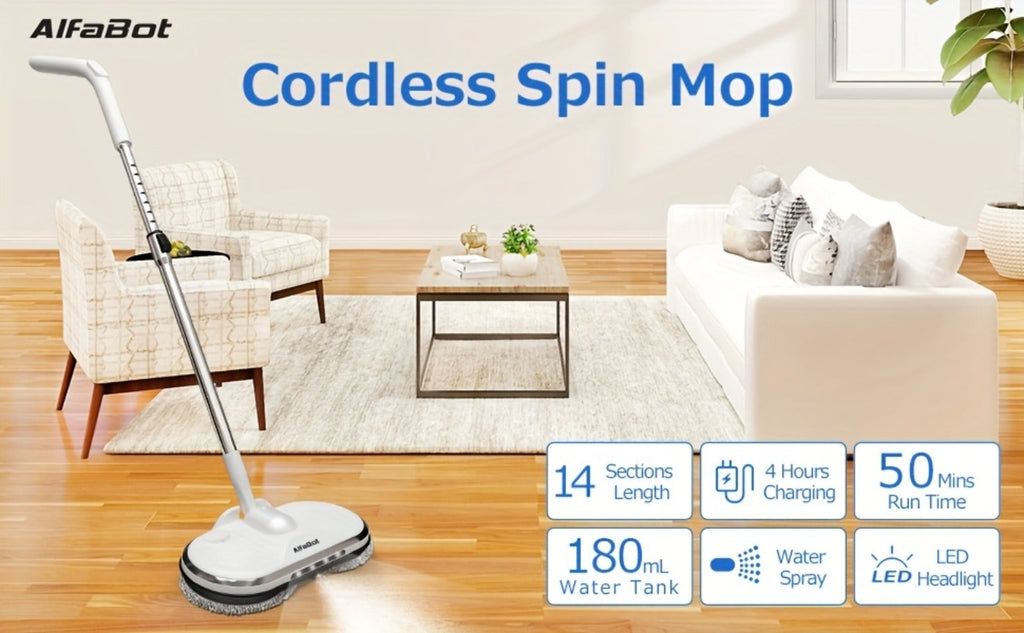 Cordless Electric Spin Mop with LED Headlight & Sprayer, 50-Min Runtime 6oz Water Tank, Lightweight Floor Scrubber for Hardwood Tile Laminate Floors - product image 10
