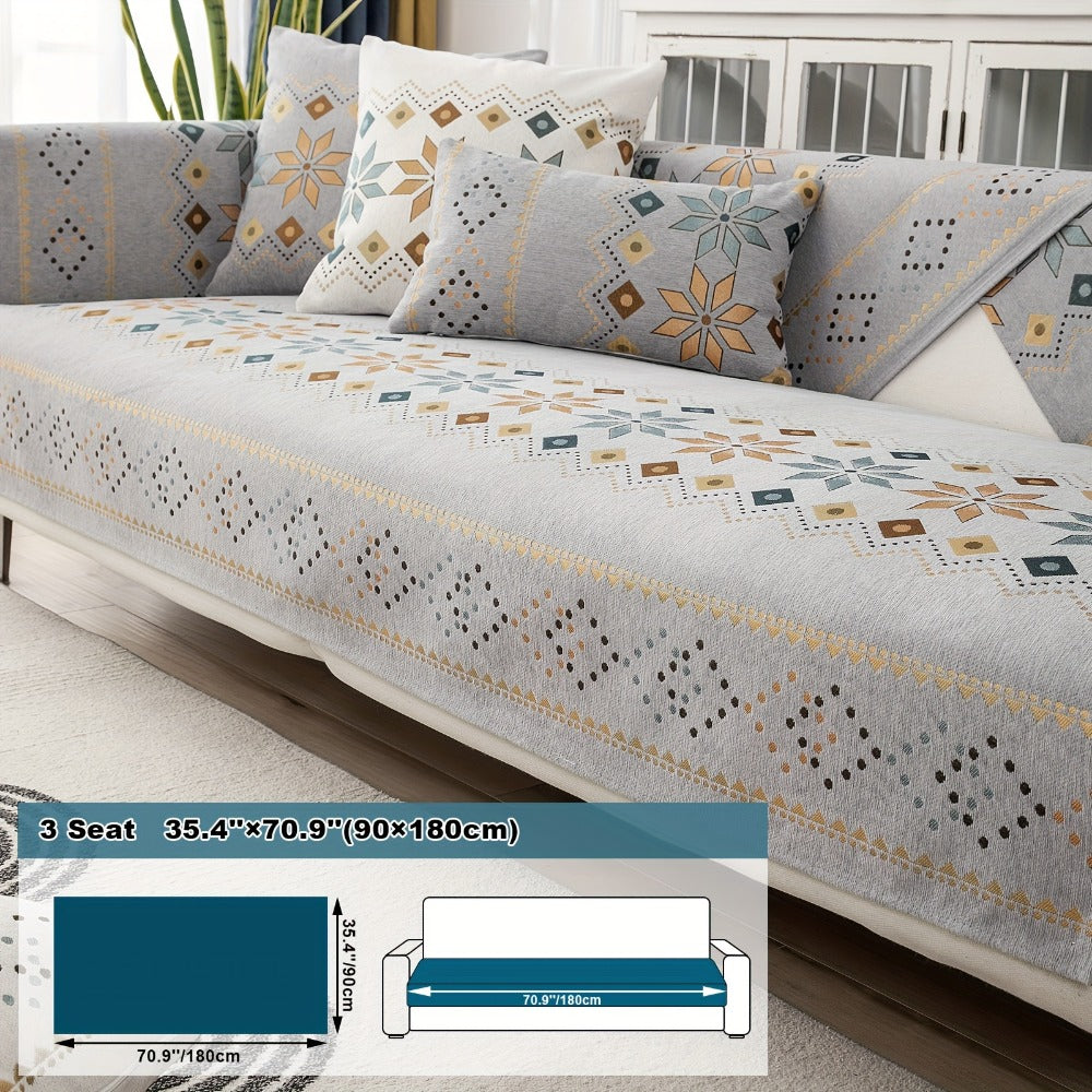 Bohemian Chenille Sofa Cover | Geometric Print Non-Slip Couch Slipcover, Thick Plush Boho Style, 1 to 4 Seat, Armrest & Backrest, Machine Washable, Sectional Sofa Protector - product image 17