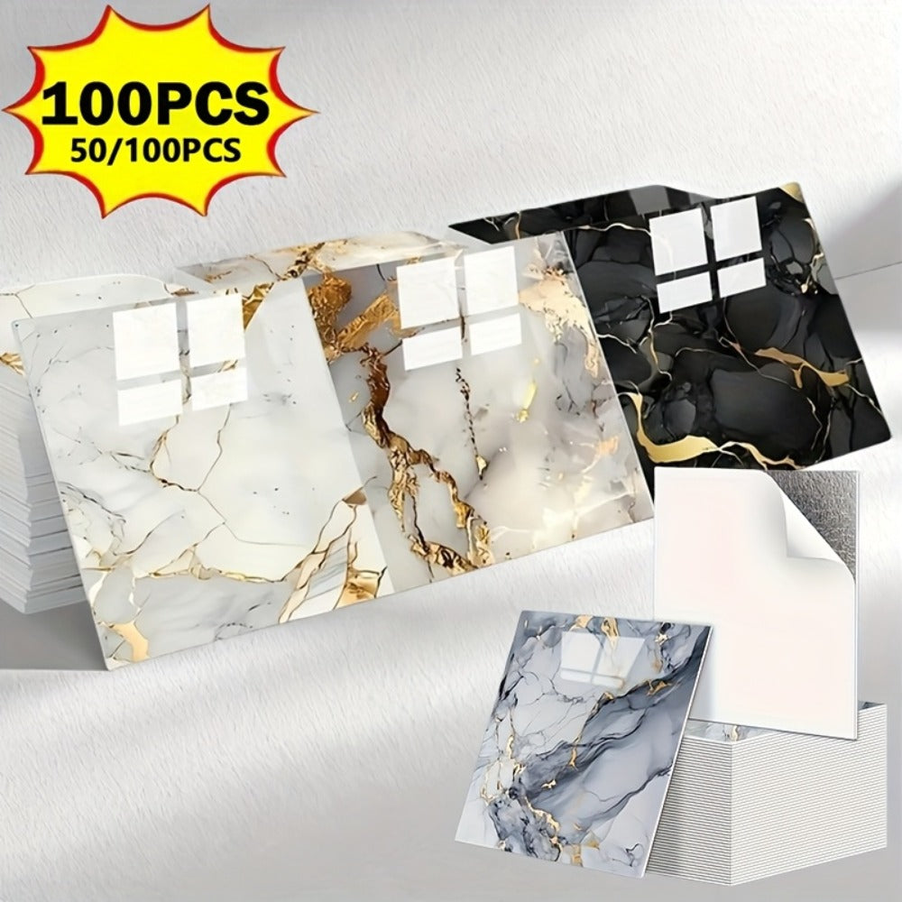 Peel and Stick Wall Tiles 50/100pcs - Waterproof PVC Marble Self-Adhesive Vinyl Panels for Bathroom Shower Kitchen Living Room TV Backdrop, Modern Wall Decor Easy Installation No G - product image