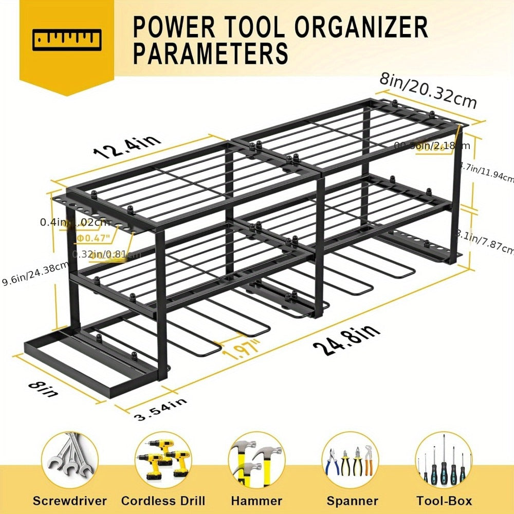 Power Drill Holder Wall Mount – Heavy Duty Tool Storage Rack with 3/4 Layer Floating Shelf | Cordless Drill Organizer | 4/6/8 Drill Holders Workshop Tool Rack for Garage & Workshop - product image 2