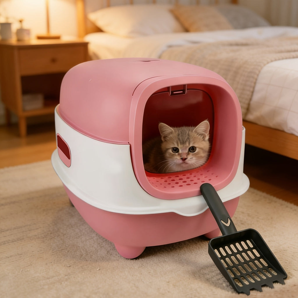 Hooded Cat Litter Box 5 Colors – Easy to Assemble, Clean & Store – Fully Enclosed Spill-Proof Design with Scoop Included – Odor-Reducing Covered Litter Box for - product image 3