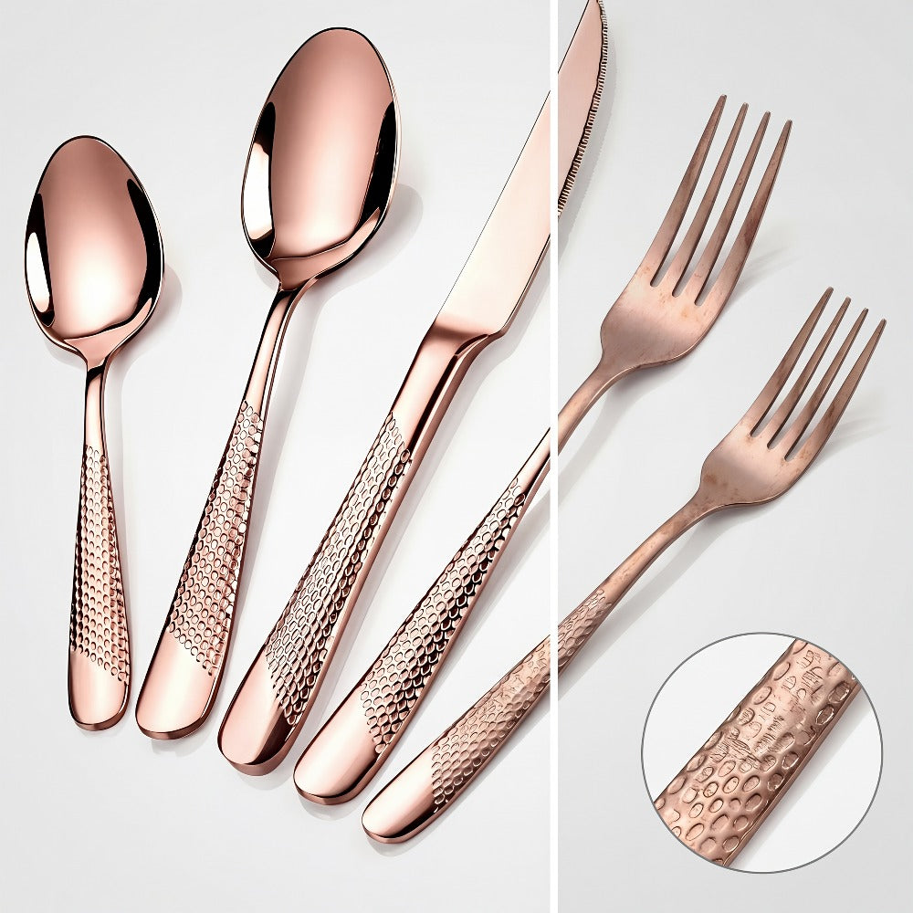Stainless Steel Flatware Set 40/48 Piece – 304 Silverware Set for 8 Hammered Mirror Polished Rose Gold Cutlery with 2-in-1 Serrated Knife Dishwasher Safe Modern Utensils for Home R - product image 11