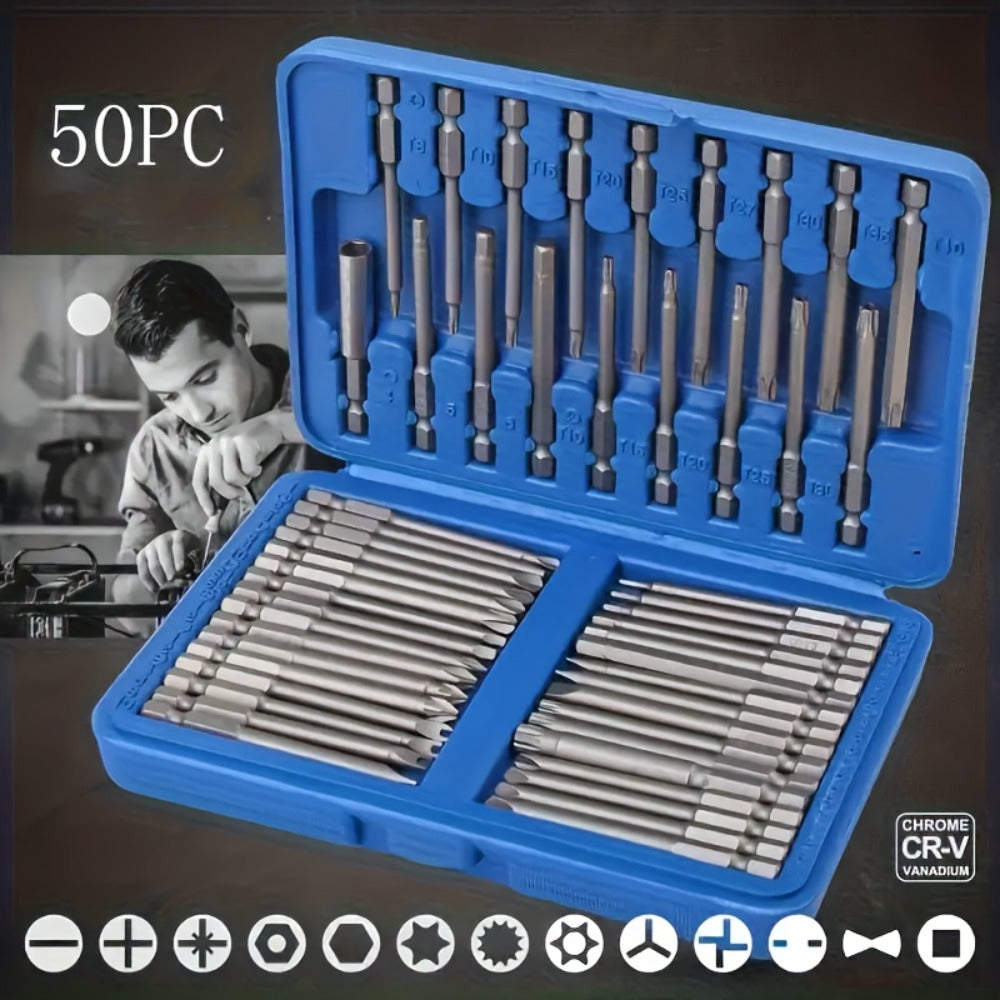 Magnetic Screwdriver Bits Set 50pcs – 75mm Extended Security Bits, 1/4" Hex Shank, Torx Star Hex Spline, for Power Drills & Hand Screwdrivers - product image 7