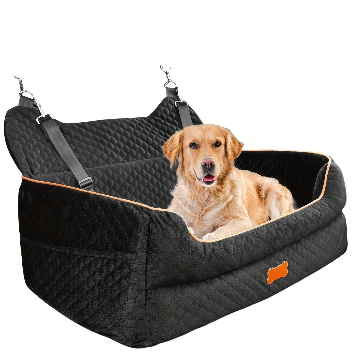 Cozy Removable Washable Pet Car Bed for Medium & Large Dogs, Elevated Back Seat Travel Cushion with Secure Straps, 6 Colors for Cars Trucks SUVs | Dog Car Booster Seat with Thick Cushion