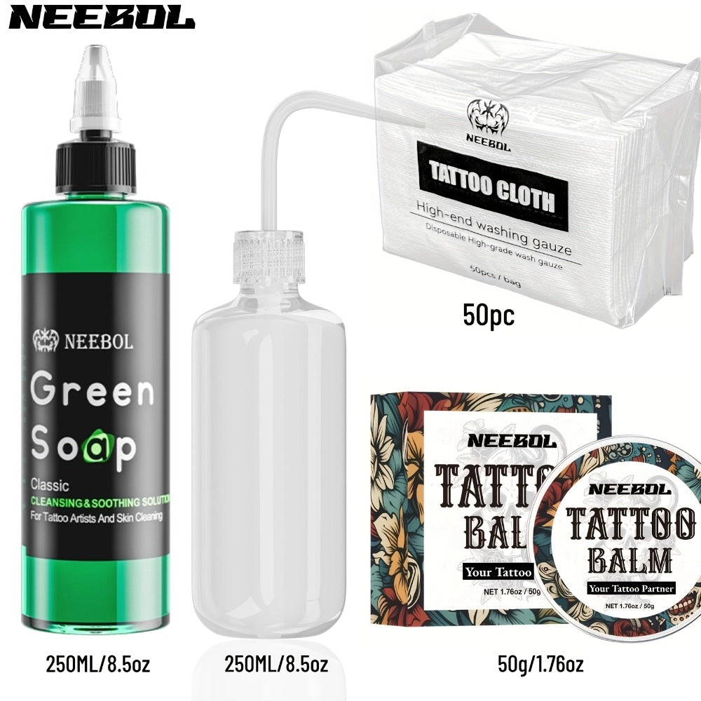 Tattoo Green Soap Concentrated Cleaning Solution 8.5oz with Squeeze Bottle Skin Prep Before During & After Tattooing Moisturizing Balm Lint-Free Wipes for Artists & PMU - product image 5