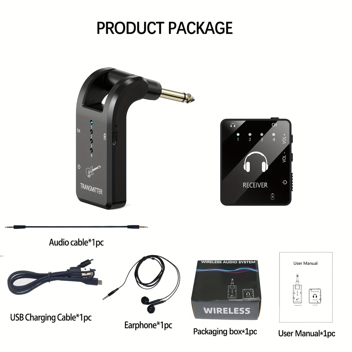 Wireless In-Ear Monitor System with IEM and Transmitter Clip Receiver, Can Be Paired Automatically, for Earphones, Guitars, DJ, Live Performance Supervision