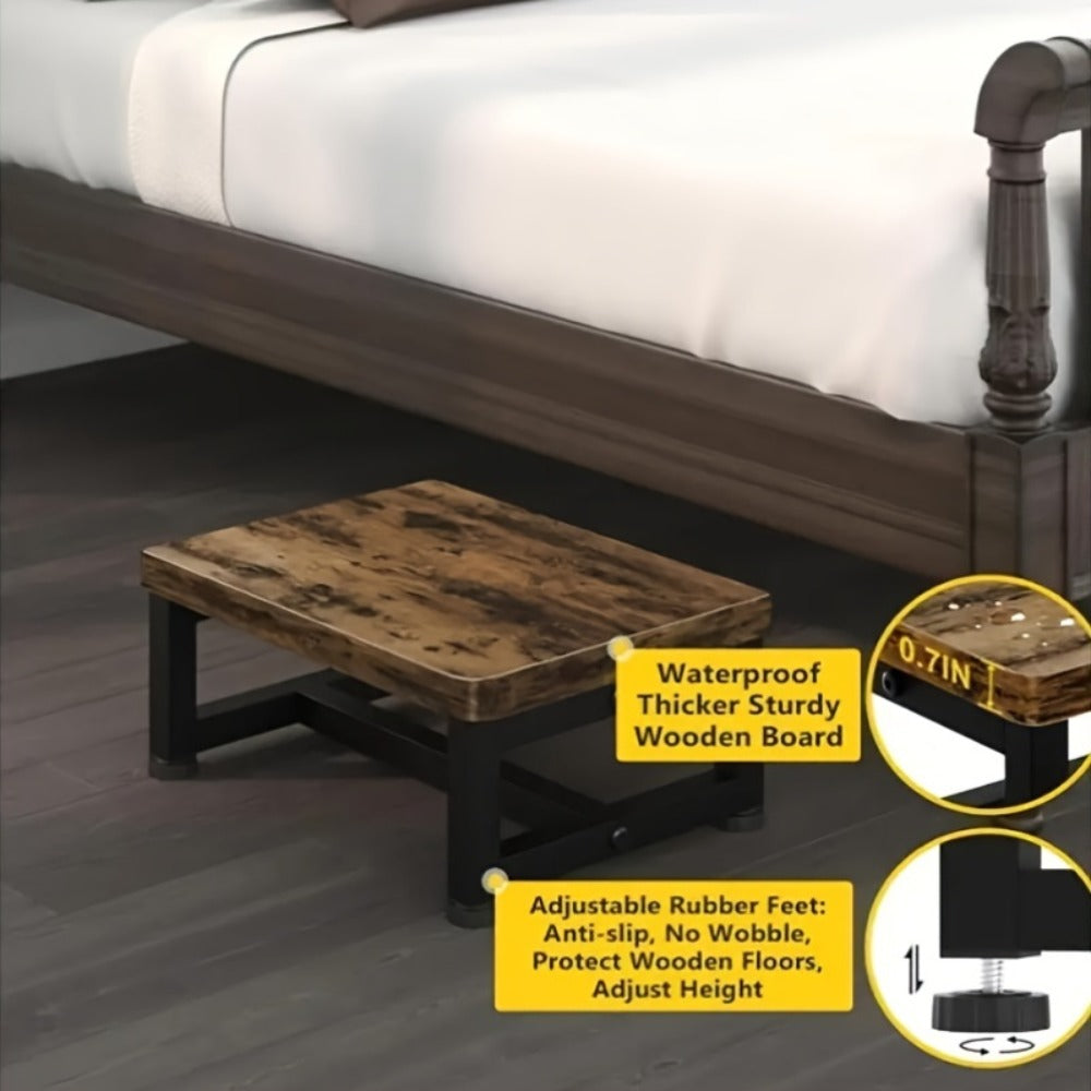 Step Stool Ladder Heavy Duty Steel Wood Frame Non-Slip Single Step for Adults Bedroom Kitchen Bathroom Small Spaces Sturdy Portable Bed Step Stool Solid Steel Frame High Bed Ladder - product image 3