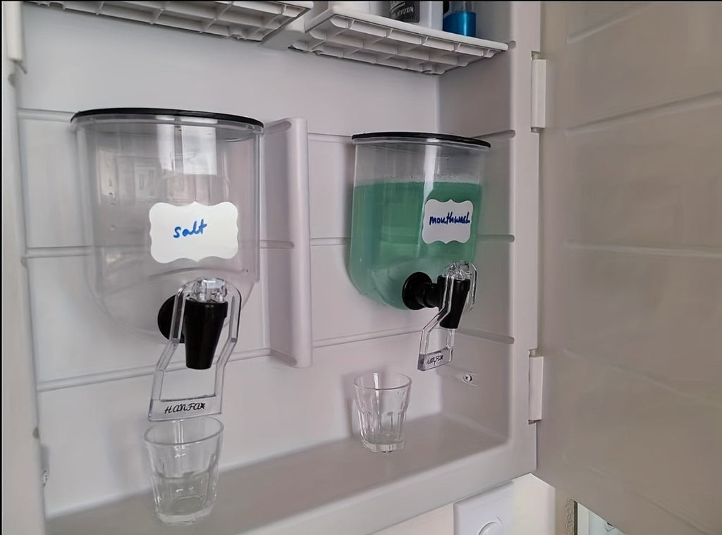 Mouthwash Dispenser Wall Mounted 2-Pack 21 oz Plastic Container - No Electricity Required, Space Saving Bathroom Organizer for Countertop Storage, Durable Refillable Liquid Soap &  - product image 17