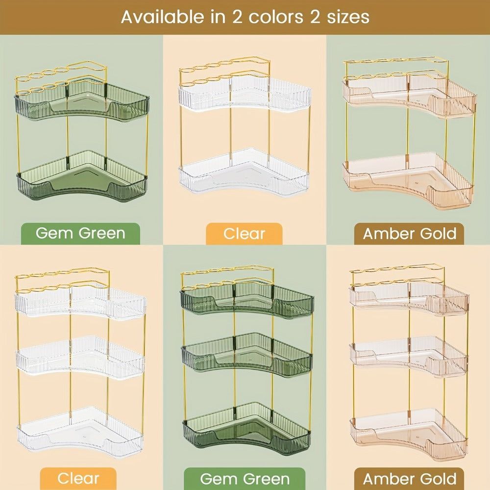 Bathroom Corner Shelf Organizer 2-in-1 Tiered Makeup Skincare Storage with Brush Holder No-Tool Install Space-Saving Countertop Vanity Dresser Kitchen Organizer Women - product image 9