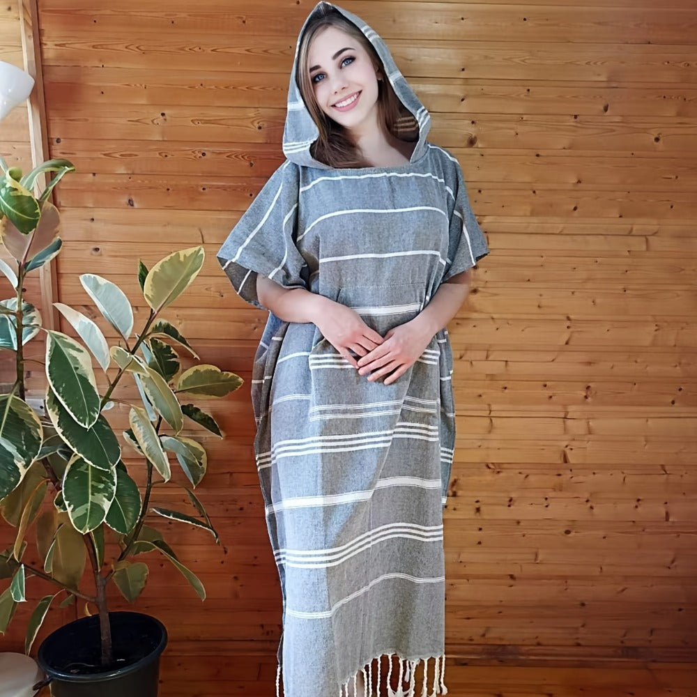 Hooded Beach Poncho Turkish Cotton Quick Dry Sandproof - Wearable Surf Changing Towel Lightweight Thin Bathrobe | S & L | Blue Green Purple Pink Gray | Swimming Diving Surfing Beac - product image 4