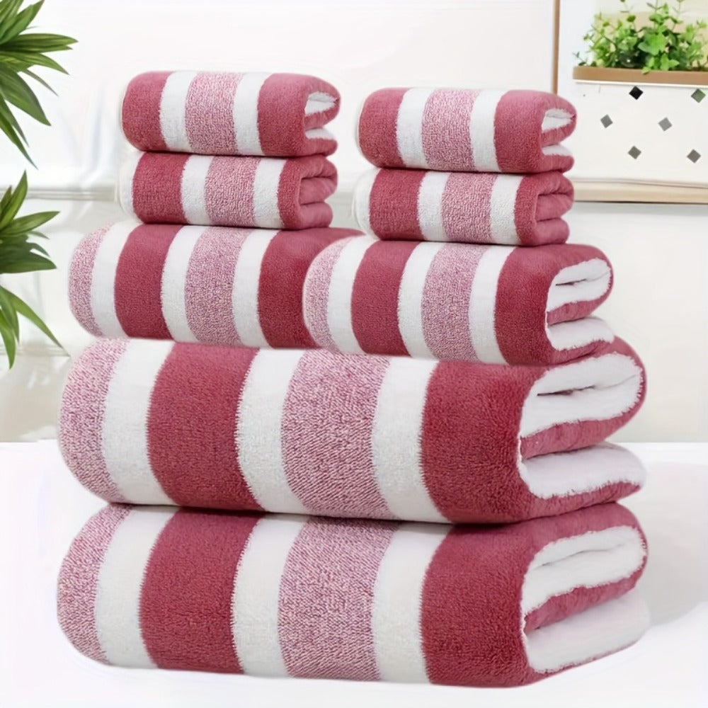 Towel Set 8 Piece Two-Color Striped - Super Absorbent Soft No Hair Loss Bath Towel Combo | 2 Bath Towels 2 Face Towels 4 Hand Towels | Grey Red Blue Green | Bathroom Family Hotel S - product image 9