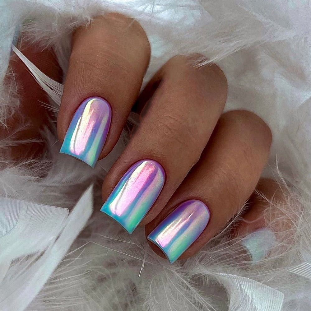 Chrome Nails 96 Pieces 4 Packs Pink Mirror Short Square Press On Nails – Glossy Acrylic Full Cover Fake Nails for Women Girls Summer Dating Personalized Nail Art Kit - product image 6