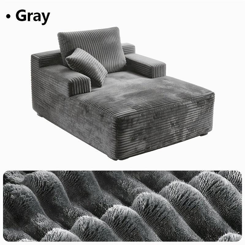 96-inch L-shaped Chaise Set, 65-inch Single Chaise Lounge, Oversized Boneless Leisure Recliner Covered with Soft Corduroy Fabric, Equipped
