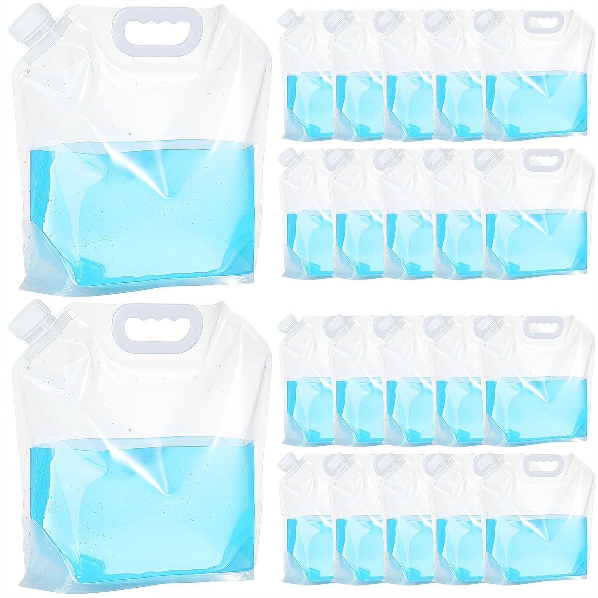 1.3 Gallon Each (26 Gallons Total) Food-Grade Clear Foldable Plastic Water Storage Containers for Emergency, Camping & Outdoor Use – Collapsible Water Bags 20 Pack