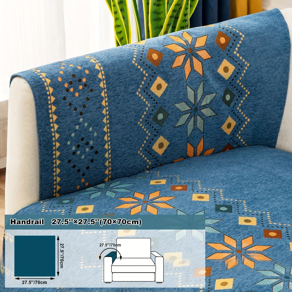 Bohemian Chenille Sofa Cover | Geometric Print Non-Slip Couch Slipcover, Thick Plush Boho Style, 1 to 4 Seat, Armrest & Backrest, Machine Washable, Sectional Sofa Protector - product image 25