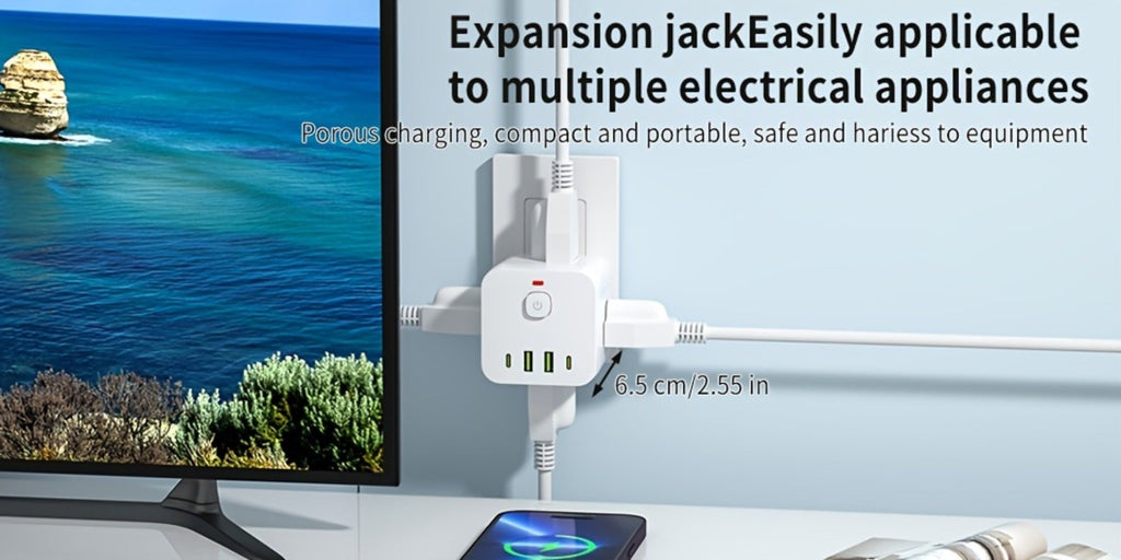 Wall Outlet Extender 8-in-1 with 4 AC Outlets 2 USB-A 2 USB-C Ports Power-Off Switch Overload Protection 4-Sided Design for Living Room Kitchen Bathroom Bedroom Office White - product image 9