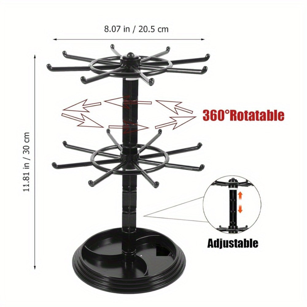 Rotating Jewelry Stand 2-Tier Black – Necklace Bracelet Earring Organizer Display Rack, Plastic Hanging Jewelry Tower for Dressing Table Counter, Keychain Holder, No Electricity Ne - product image 4