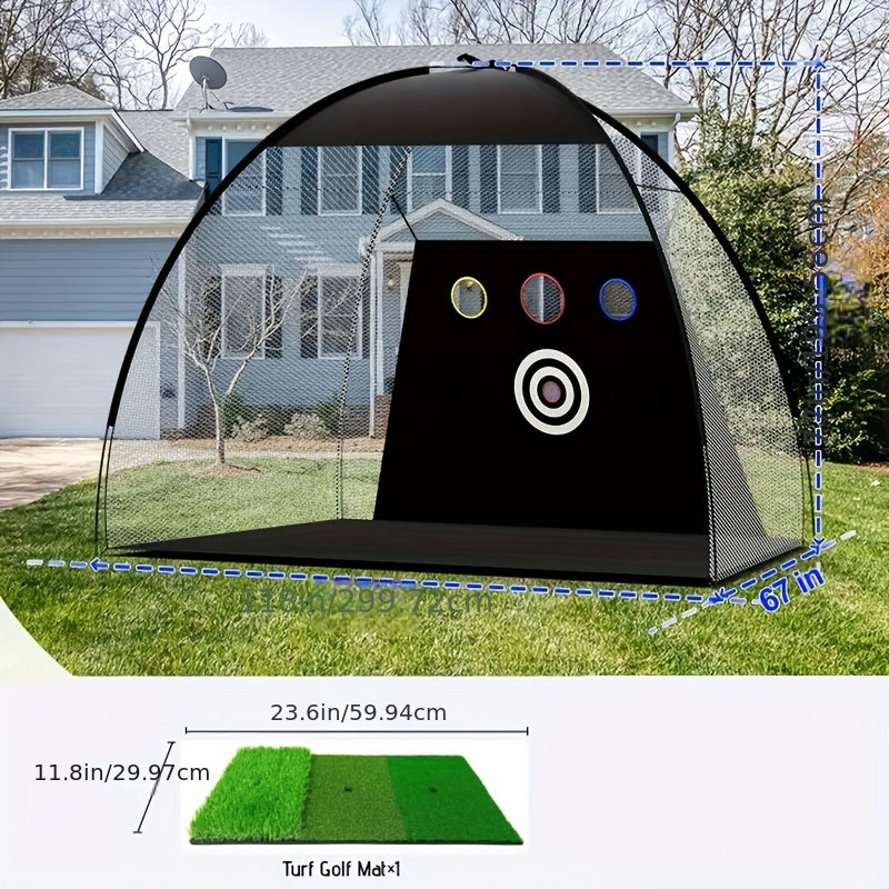 Golf Practice Net Set 10x7ft | Tri-Turf Mat, Target Design, 5 Balls, Tees & Storage Bag | Backyard Golf Training Net for Home Use - product image 2