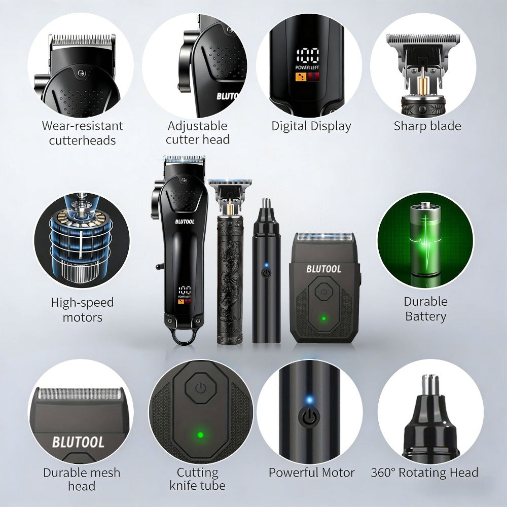 Hair Clipper & Trimmer Set 4-Piece for Men — Professional Barber Kit with Nose Trimmer, Detail Trimmer, Guide Comb, LED Display & USB Rechargeable, Home & Travel Grooming Gift - product image 4