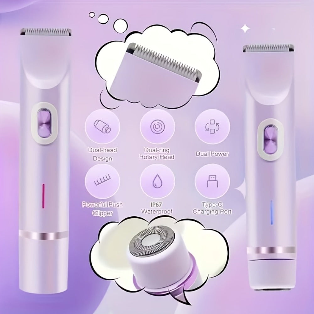 Electric Bikini Razor 2-in-1 Women USB Rechargeable Dry Wet Face Shaver - Painless Hair Removal Bikini Line Underarms Legs Arms Face Portable Cordless Lady Shaver Pink Purple Blue - product image 10