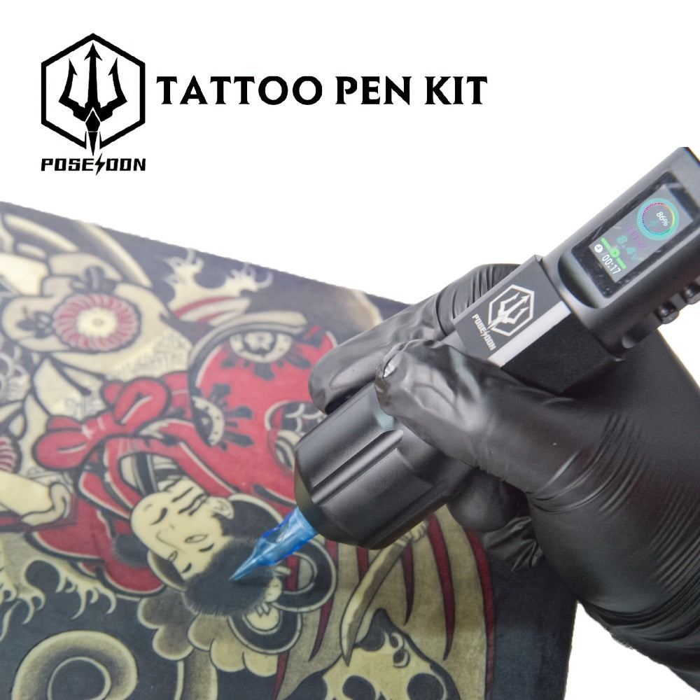 Tattoo Kit Complete Wireless with LCD Screen - POSEIDON LTK08 Battery Pen 20 Needles 11 Inks 6H Runtime Practice Skin Transfer Paper Full Tattoo Supplies for Beginners & Profession - product image 7