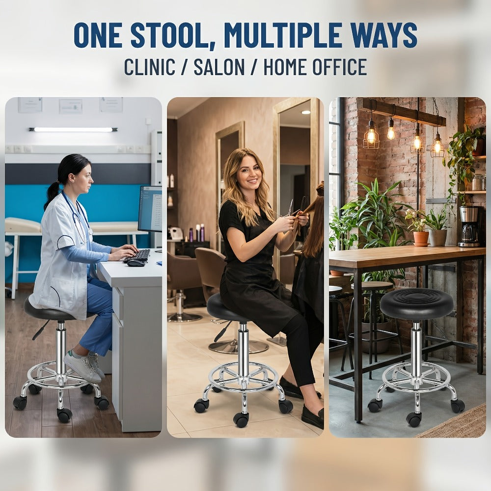 Round Padded Swivel Bar Stool 360° with Chrome Base - Adjustable Height Salon Kitchen Counter Stool for Nail Salon Beauty Studio Home Bar Reception, Black & White, 13"x24" - product image 8