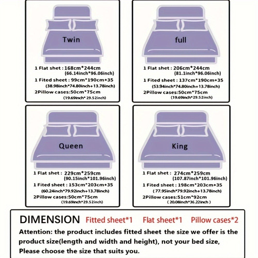 Fitted Sheet Set 4-Piece Plum Blossom Floral Print | Deep Pocket 15" Bed Sheets Twin Full Queen King | Soft Polyester Bedding Set with 2 Pillowcases, All-Season Machine Washable - product image 3