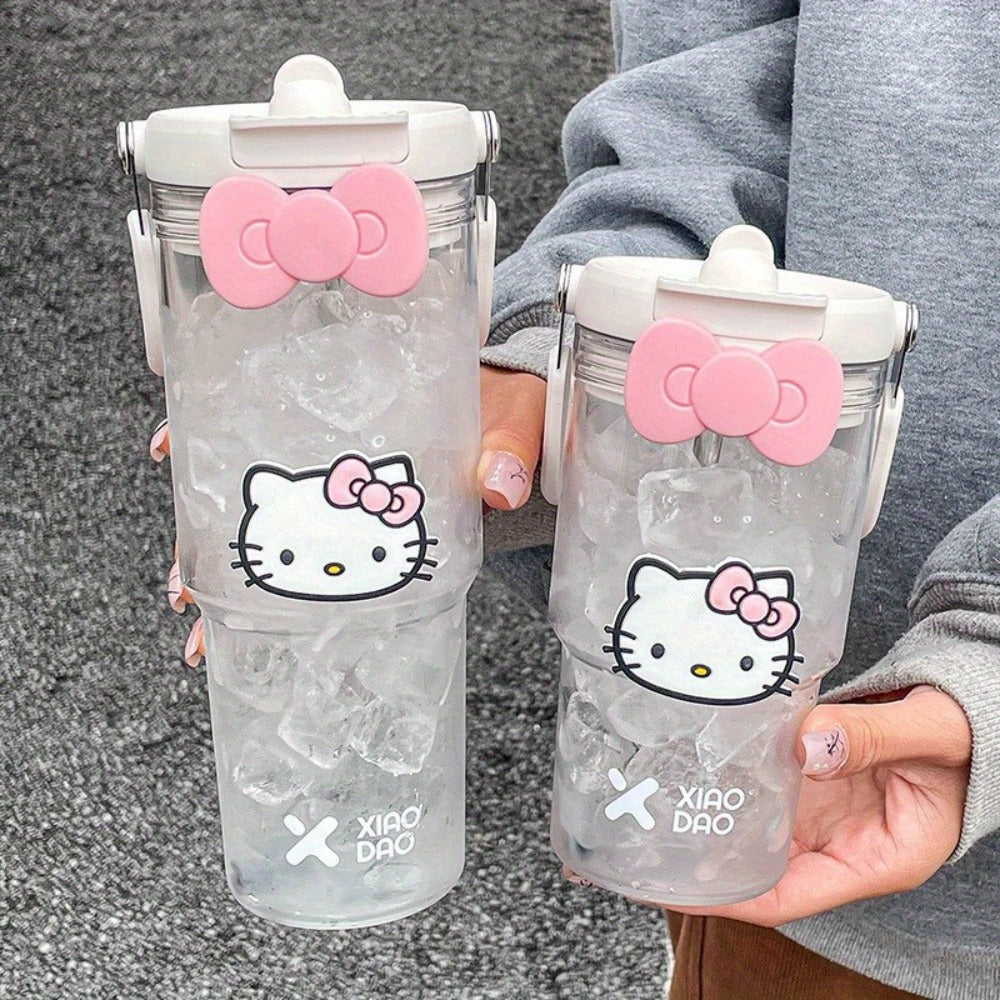 Hello Kitty Water Bottle with Straw 30 Oz – Large Capacity Cartoon Tumbler for Women & Girls – Portable Outdoor Sports Cup with Bow & Sticker – Cute Kawaii Plastic Drinkware Gift - product image 2
