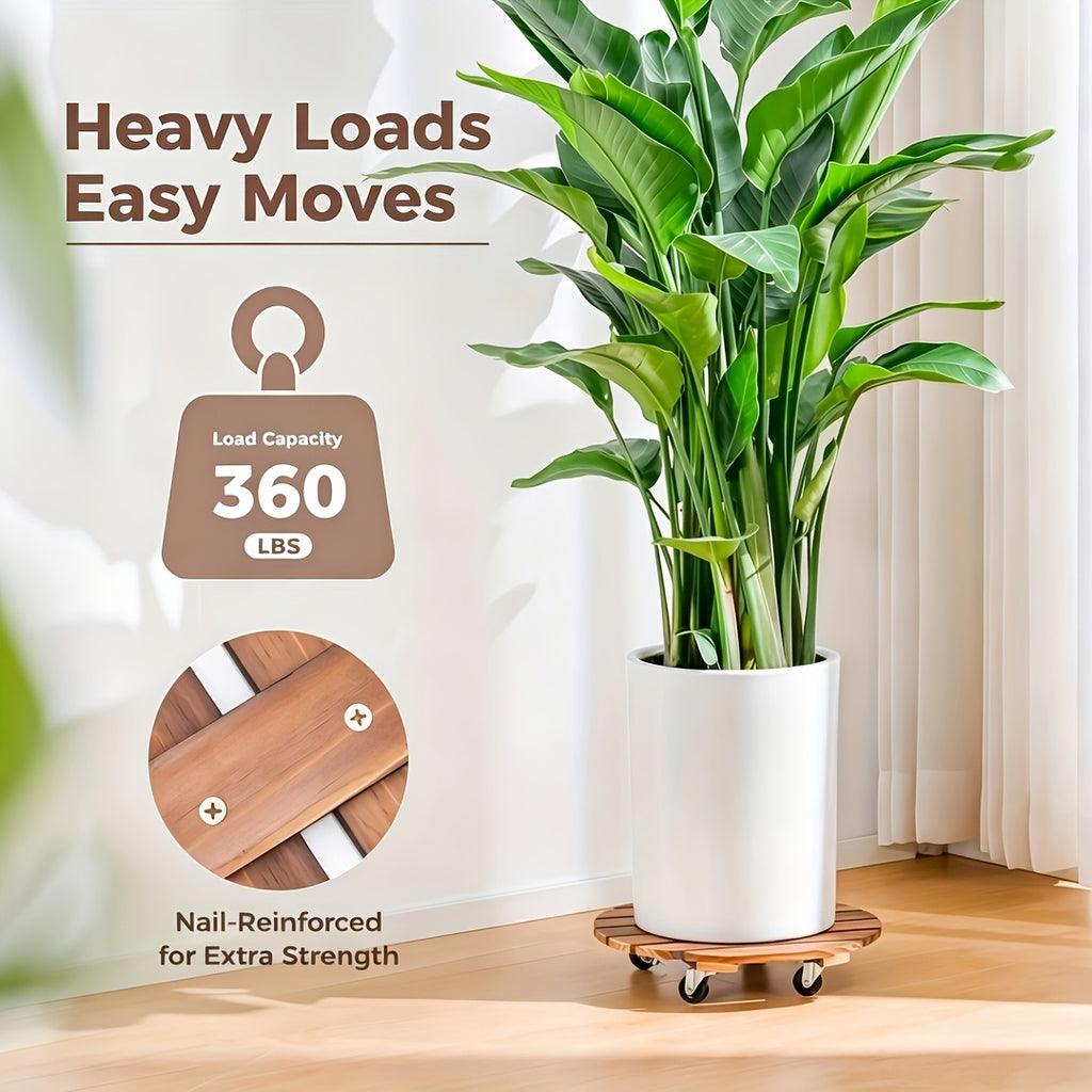 4 pcs Acacia Wood Rolling Round Plant Caddy for Plant Pots, Heavy Duty Plant Stand with 360° Lockable Wheels, 360Lbs Capacity Caddy for Indoor and Outdoor Use - product image 7
